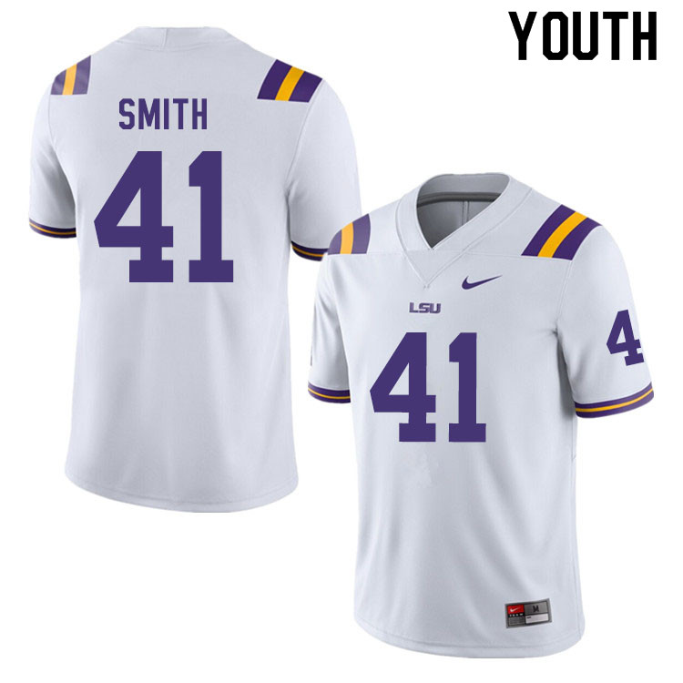 Youth #41 Carlton Smith LSU Tigers College Football Jerseys Sale-White